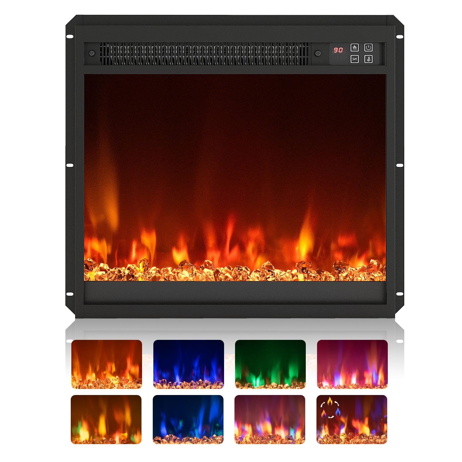 SOARS Camino Elettrico 1500W, Caminetto Elettrico con Effetto Fiamma LED a 8 Colori, 3 Livelli di Luminosità,17-32℃, Protezione Anti Surriscaldamento, Telecomando (49,1 X 12,3 X 45 CM)