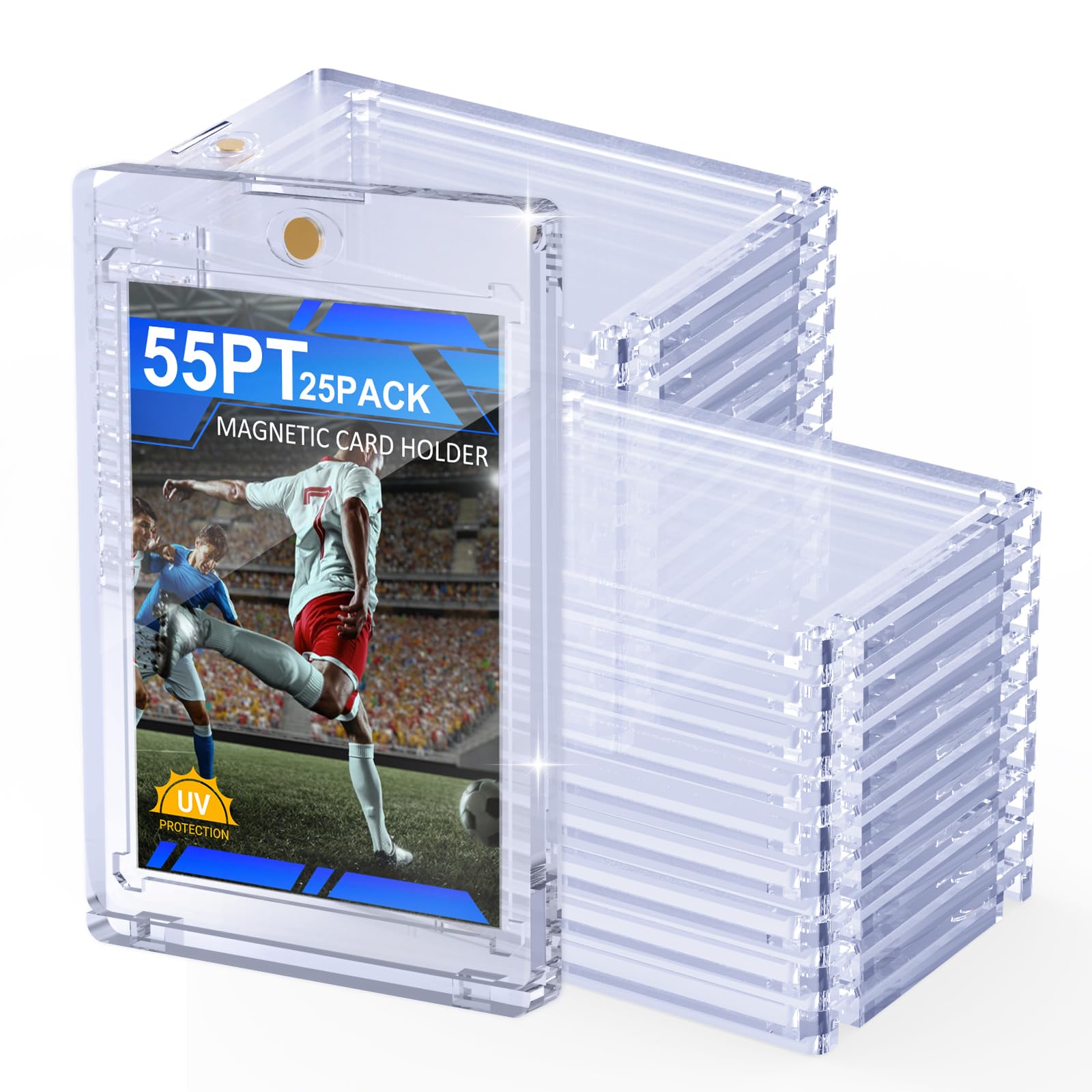 SAMYUCHO 25ct Magnetic Card Holder 55pt One Card Touch Holders for Trading Cards U-V Protection Card Display Case