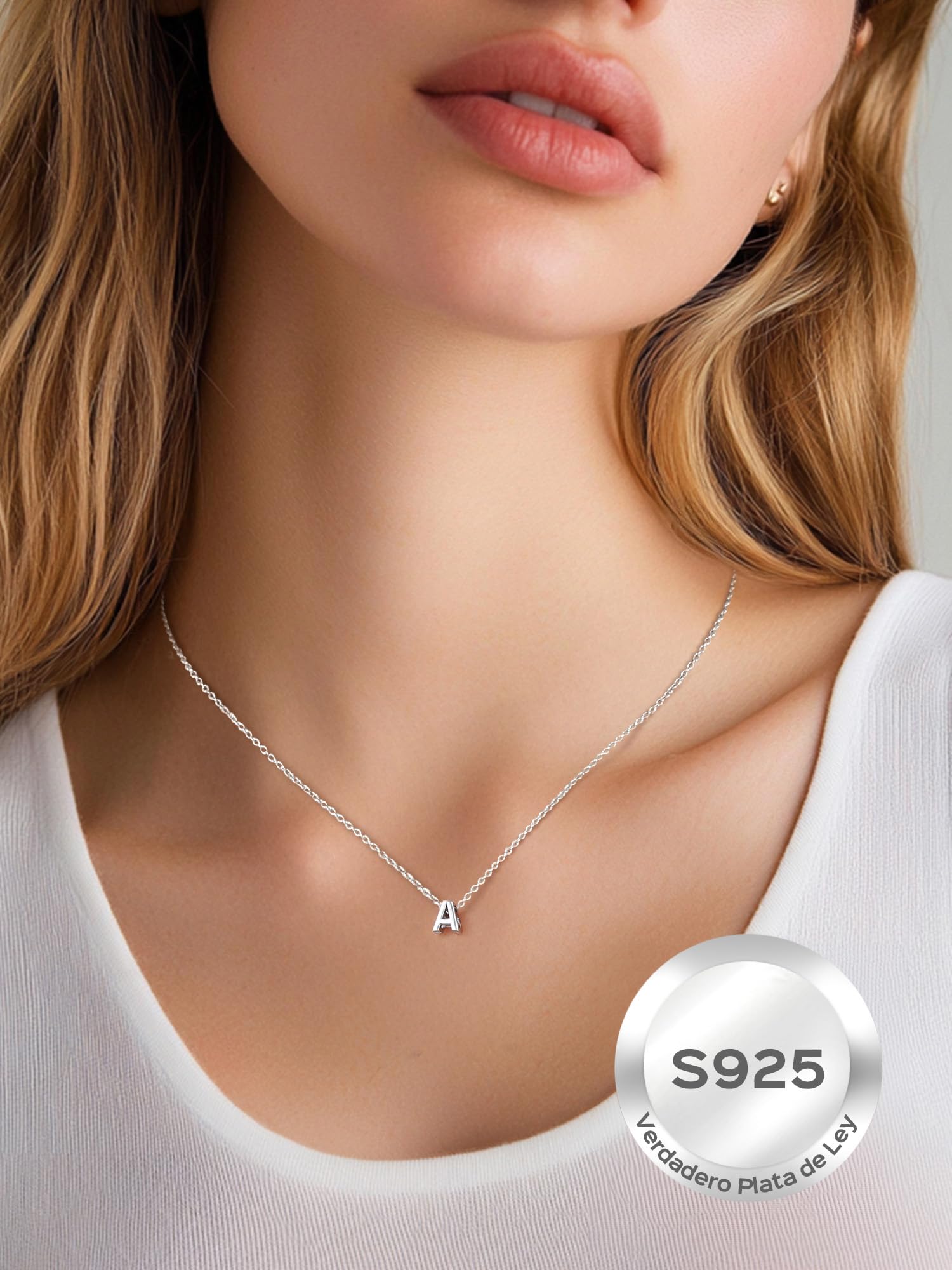 ChicSilver 925 Plata Collar Inicial Plata Mujer Colgante 26 Letras Nombre | Material Plata de Ley Mini Alfabeto Joyería Minimalista Preciosa Madre Pareja Regalo Delicado