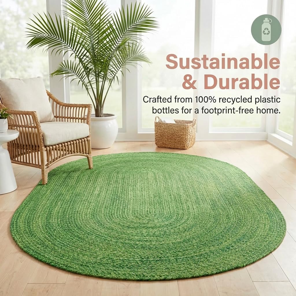 Super Area Rugs Indoor Outdoor Green Braided Rug, 4x6 Patio and Deck Floor Covering, Woven Kitchen Farmhouse Rugs