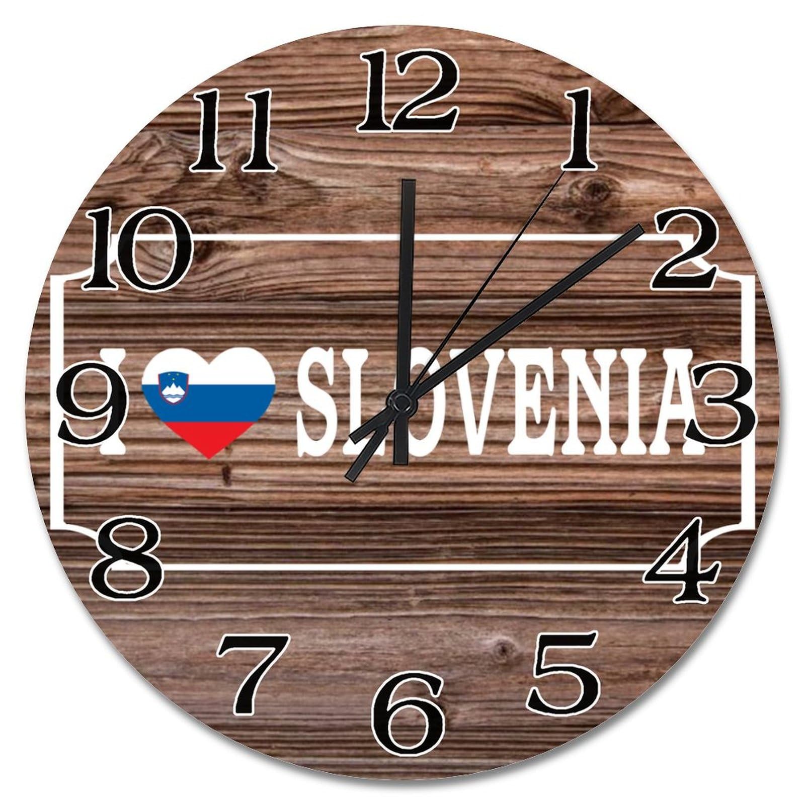 Horloge murale vintage Slovénie de 30cm silencieuse à piles pour décoration intérieure rétro