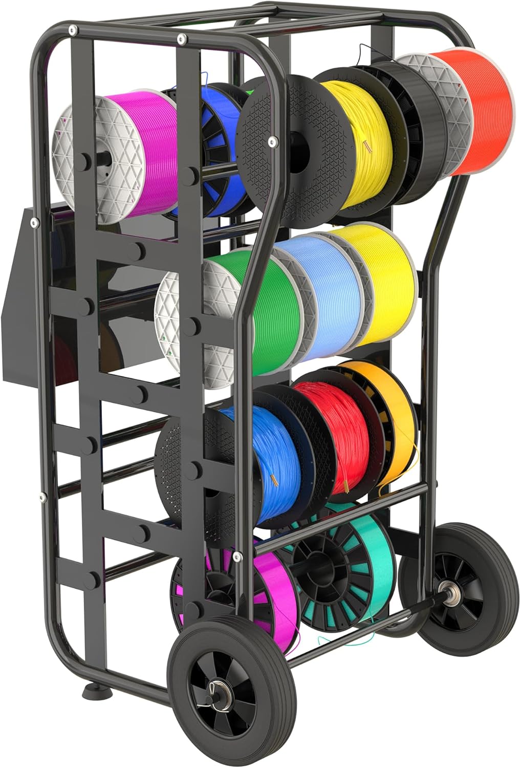 Wire Spool Rack for Wire Spool, Portable Wire Rack Dispenser with Wheels, Automotive Wire Storage, Multi-Spool Wire, Cable Dispenser, Electrical Wire Spool Holder Cart with Storage Tray (Black)