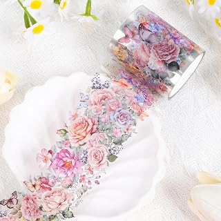 Sitsink PET Tape for Journal Scrapbooking - Spring Floral Pastel Rose Peony PET Tape Stickers for Crafts Junk Journal Supplies Notebook Scrapbook DIY Decor
