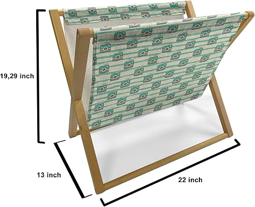 Miniatura 5 de Ambesonne Paparazzi Magazine and Book Holder, Retro Camera in Greenery 80s Pop Art Style Repetitive Pattern, Floor Rack Decor for Interior of Home &