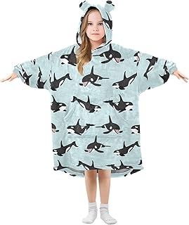 JHKKU Killer Whales Orca Wearable Blankets for Kids, Super Soft Warm Cozy Oversized Blanket Hoodie, Unique Gifts Boys Girls Teens with Giant Pocket
