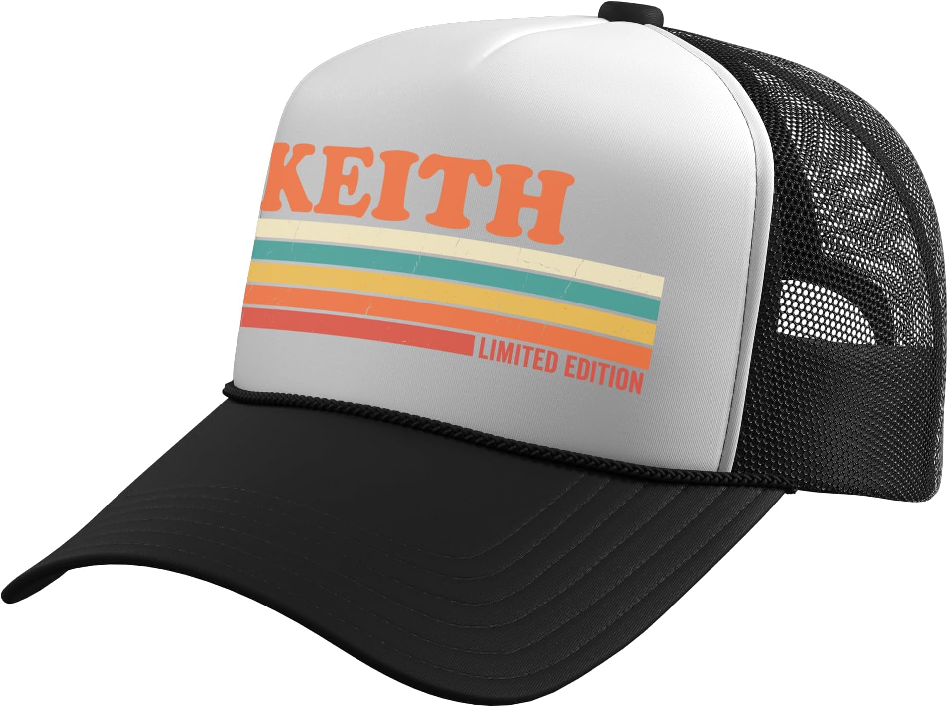 Keith Retro Personalized First Name Vintage Stripes Trucker Hat with Adjustable Mesh Back