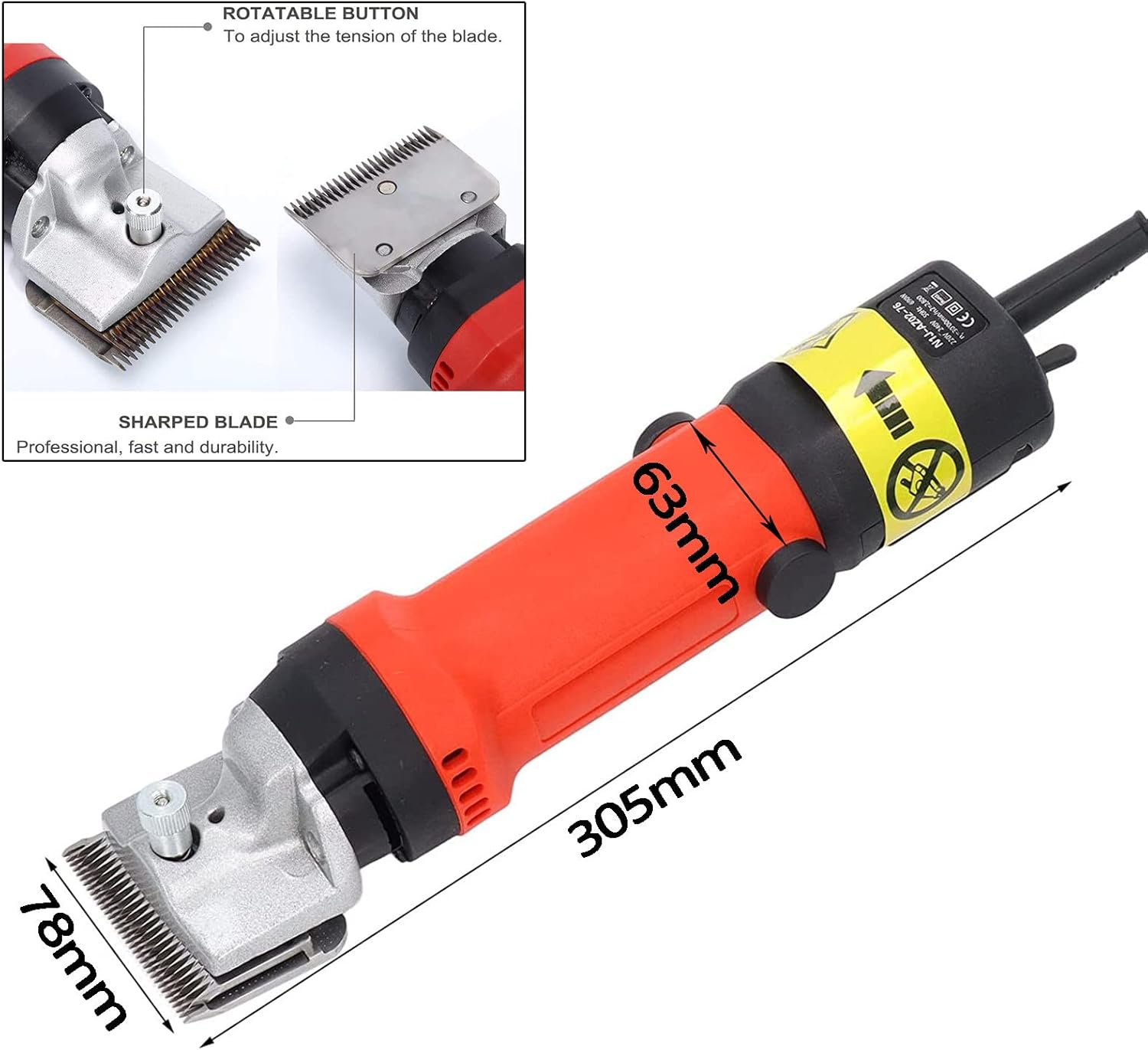 Electric Horse Hair Clipper, Sheep Shears Electric Shearing Machine, Livestock Electric Clipper, Haircut Trimmer for Wool in Sheep, Goats, Cattle, and Other Farm Livestock Pet,Red-110V