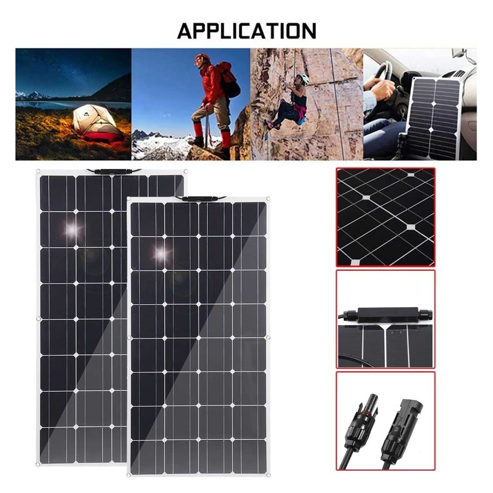 Panel Solar, 200 0W 1000W Panel solar 18 V Alta eficiencia Monocristalina Portable flexible impermeabilización de emergencia Celdas solares al aire libre(1000W)