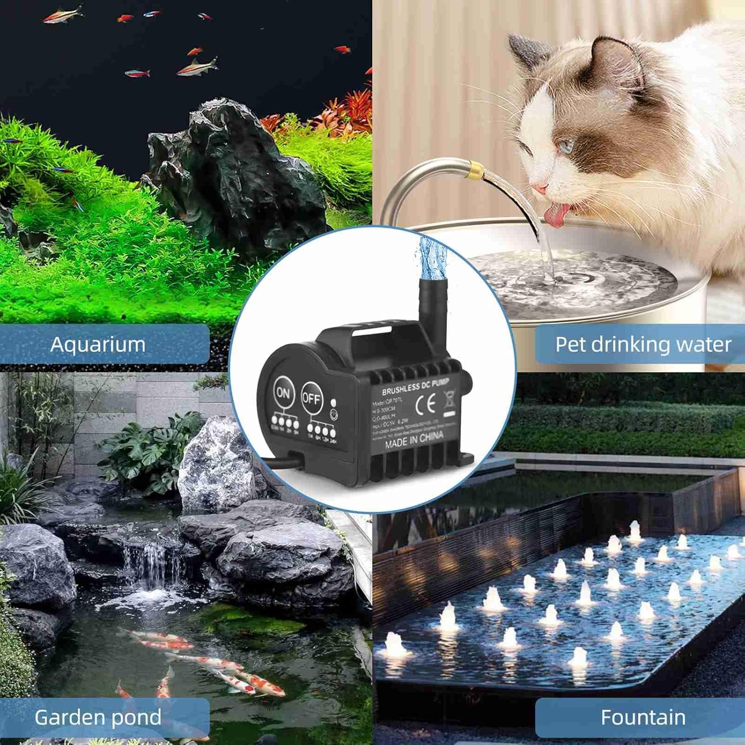 AUNMAS Smart Programmable Submersible Pump, Ultra Quiet 4 Gear Timer for Aquarium Fountain Pond Cooling System USB Powered Suction Cup Base Easy Setup
