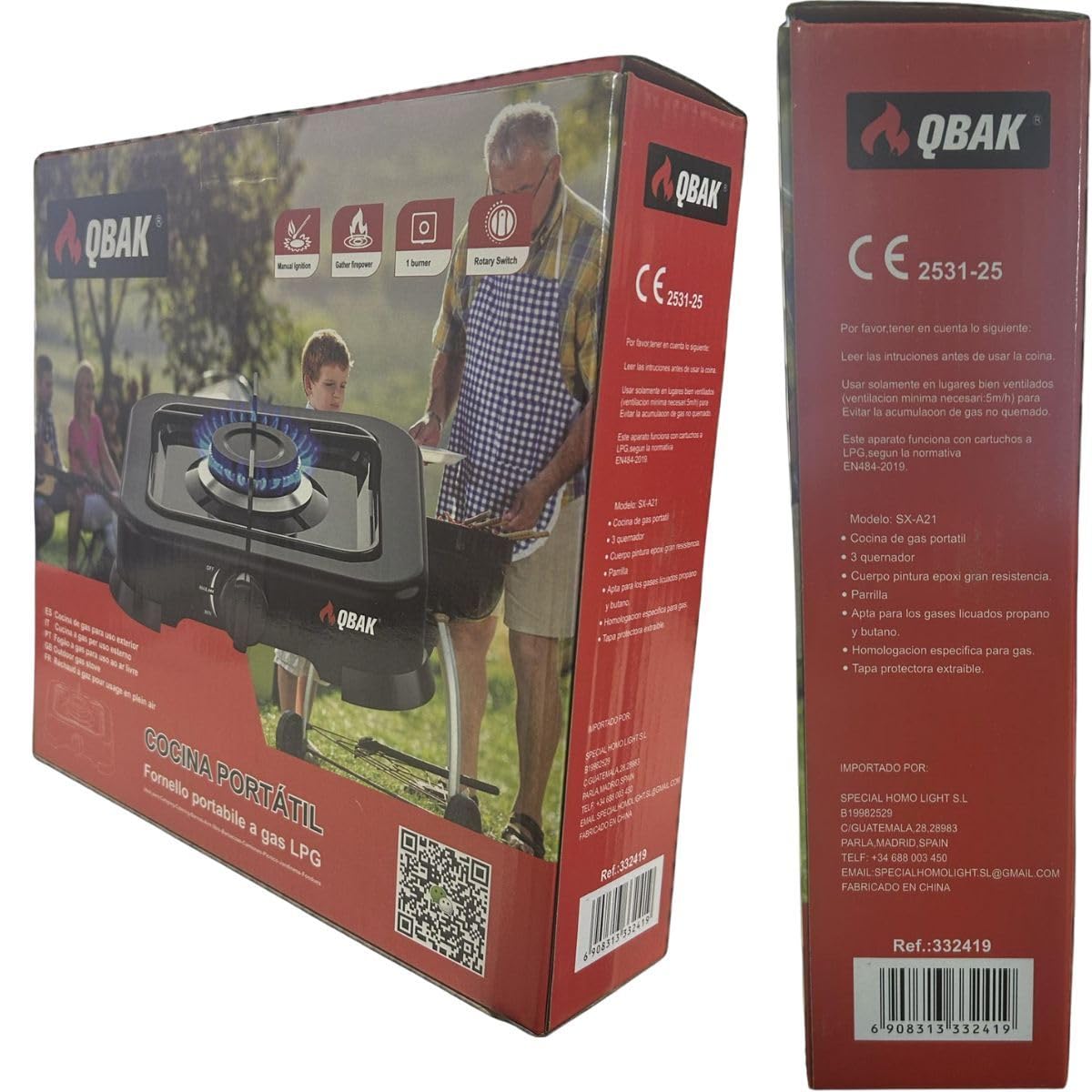 XHC BRICO - Hornillo de Gas Portátil - Uso al Aire Libre, Camping, Cocina Ventilada - Uso Exclusivo con Bombona de Gas Propano o Butano