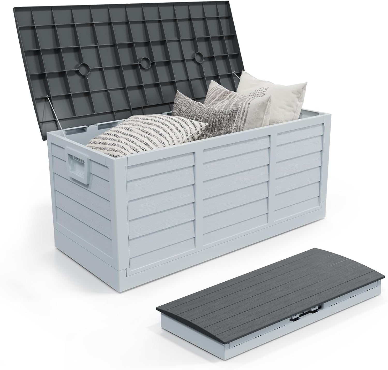 Foldable 75 Gallon Outdoor Storage Box, Plastic Storage Containers with Lid, Patio Deck Box Furniture for Garden, Pool, Balcony, Yard (Black Lid)