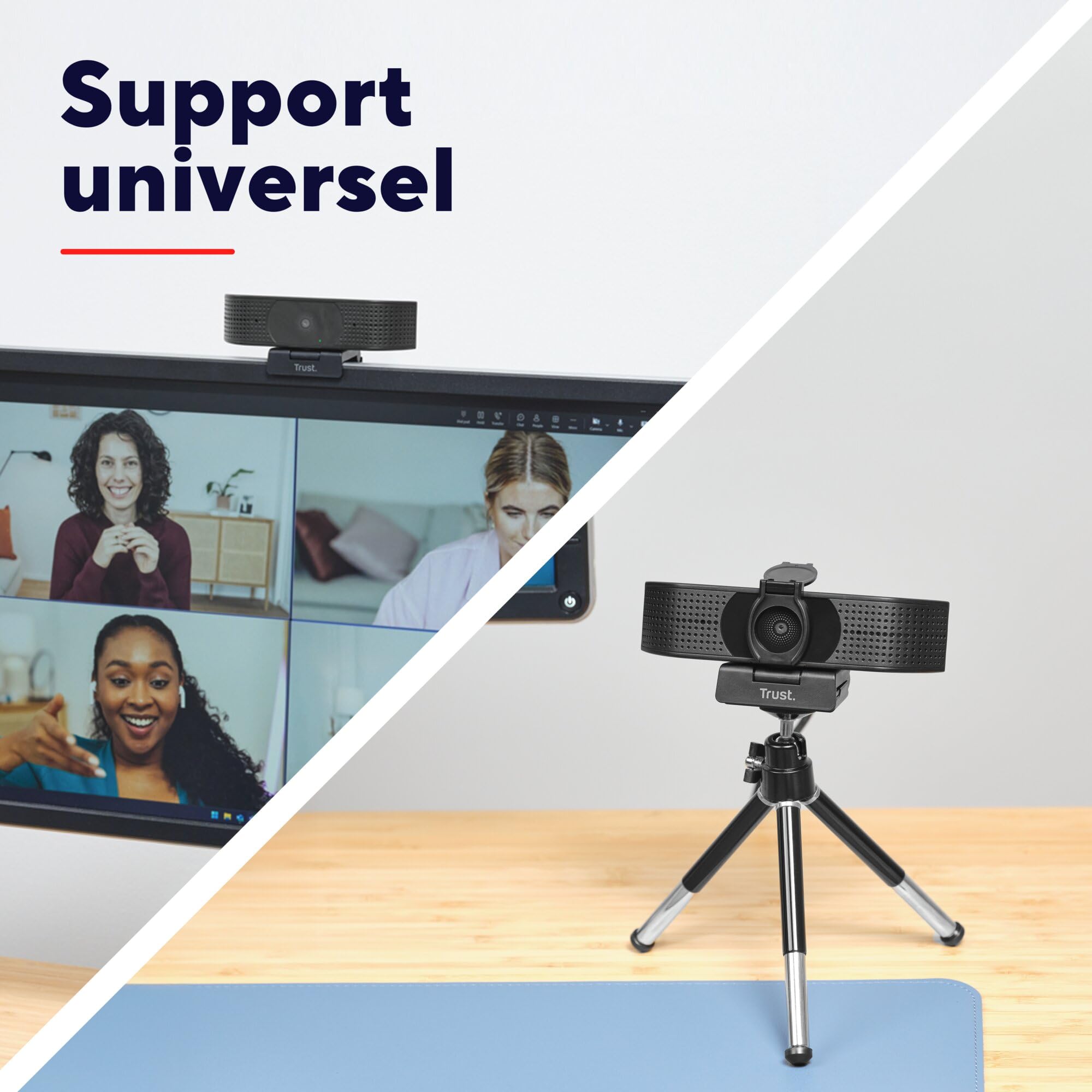 Trust Teza 4K Ultra HD Webcam 3840x2160, Autofocus, Noir | 2 Microphones Intégrés, 30 FPS, USB Plug & Play, Web Caméra pour Teams Zoom PC Laptop Mac Macbook