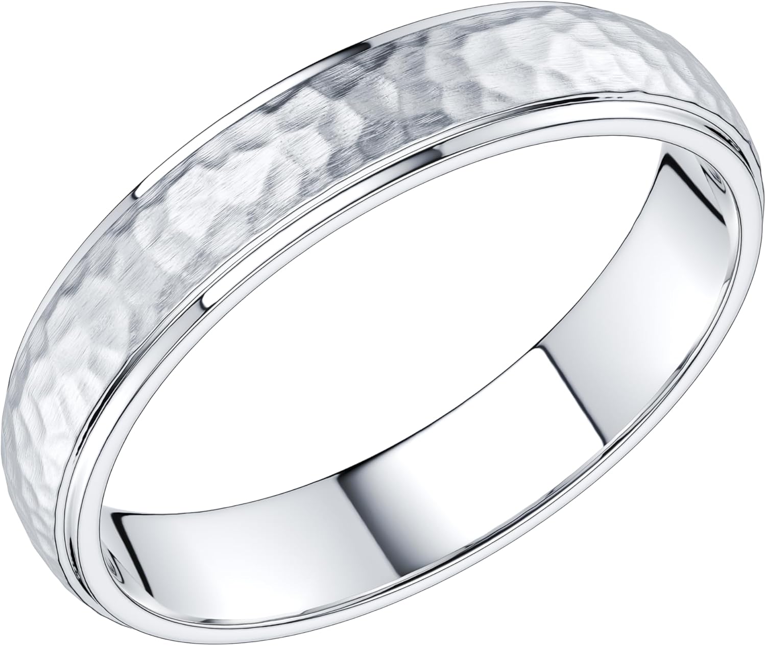 THELANDA Hammered Solid 14K / 10K White/Yellow Gold Unisex 4mm Wide Wedding Band Ring Raised Center Polished Sides
