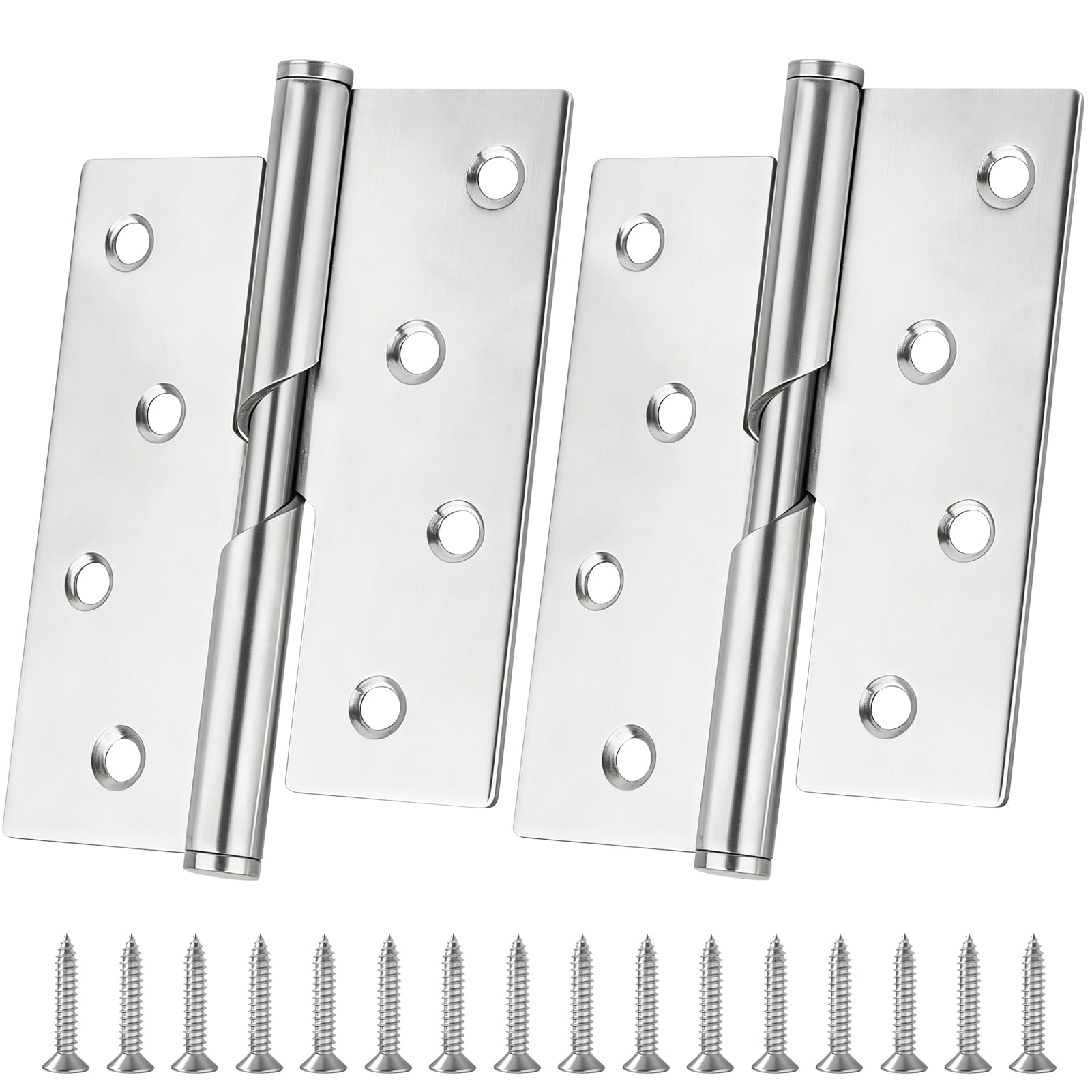 4 Inch Left Rising Butt Door Hinges, 100x75mm Heavy Duty Stainless Steel Lift Off Hinges with Screws for Internal External Wooden Doors & Cabinets, Smooth Ball Bearing Operation, Left Handed (Silver)