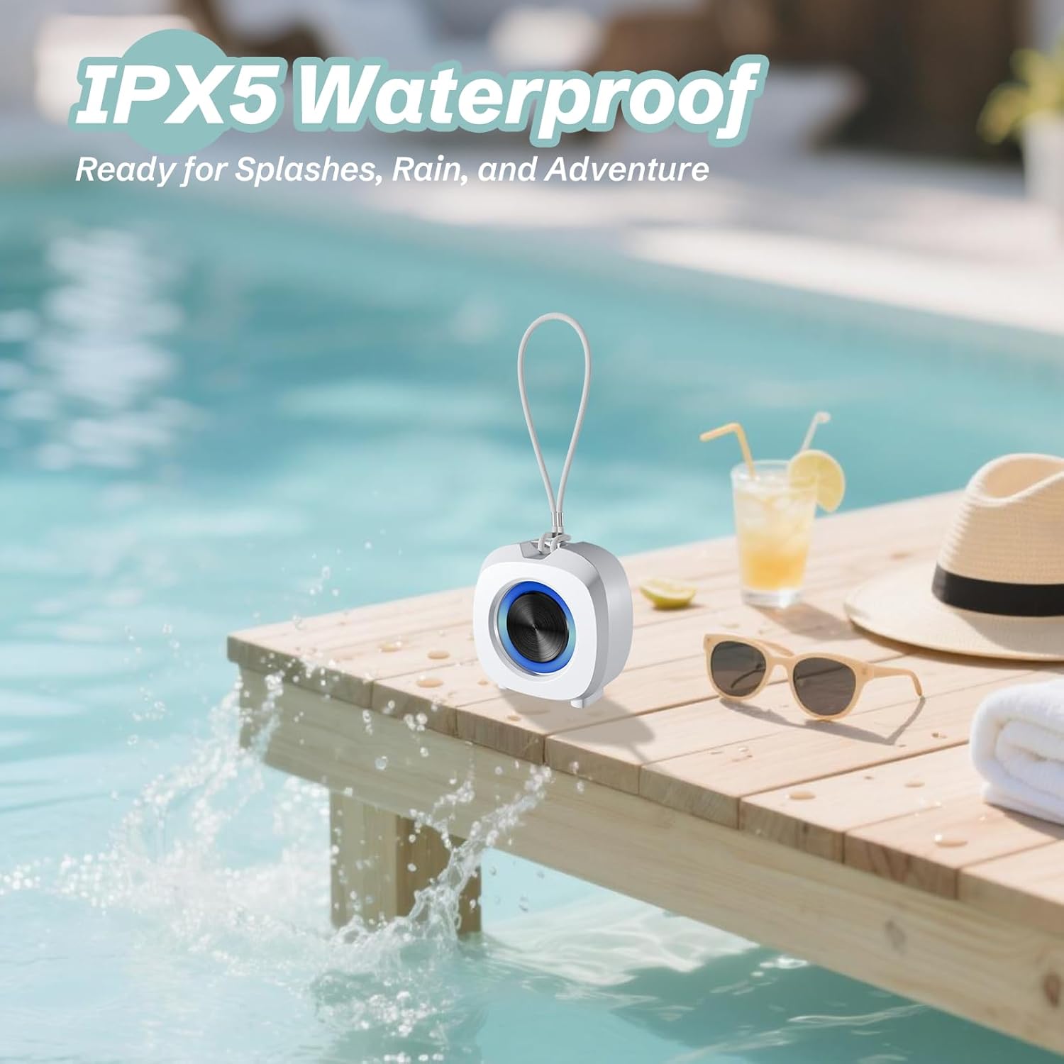 Speaker, Small Portable Bluetooth Wireless IPX5 Waterproof Shower Speaker,Loud Stereo Sound Deep Bass,Dual Pairing, RGB Lights,Long Playtime for Outdoor Party, Great Gift,1PC (White) - Image 6