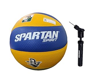Spartan Spirit Volleyball, Dimple Leather, Yellow and Blue, with Air Pump