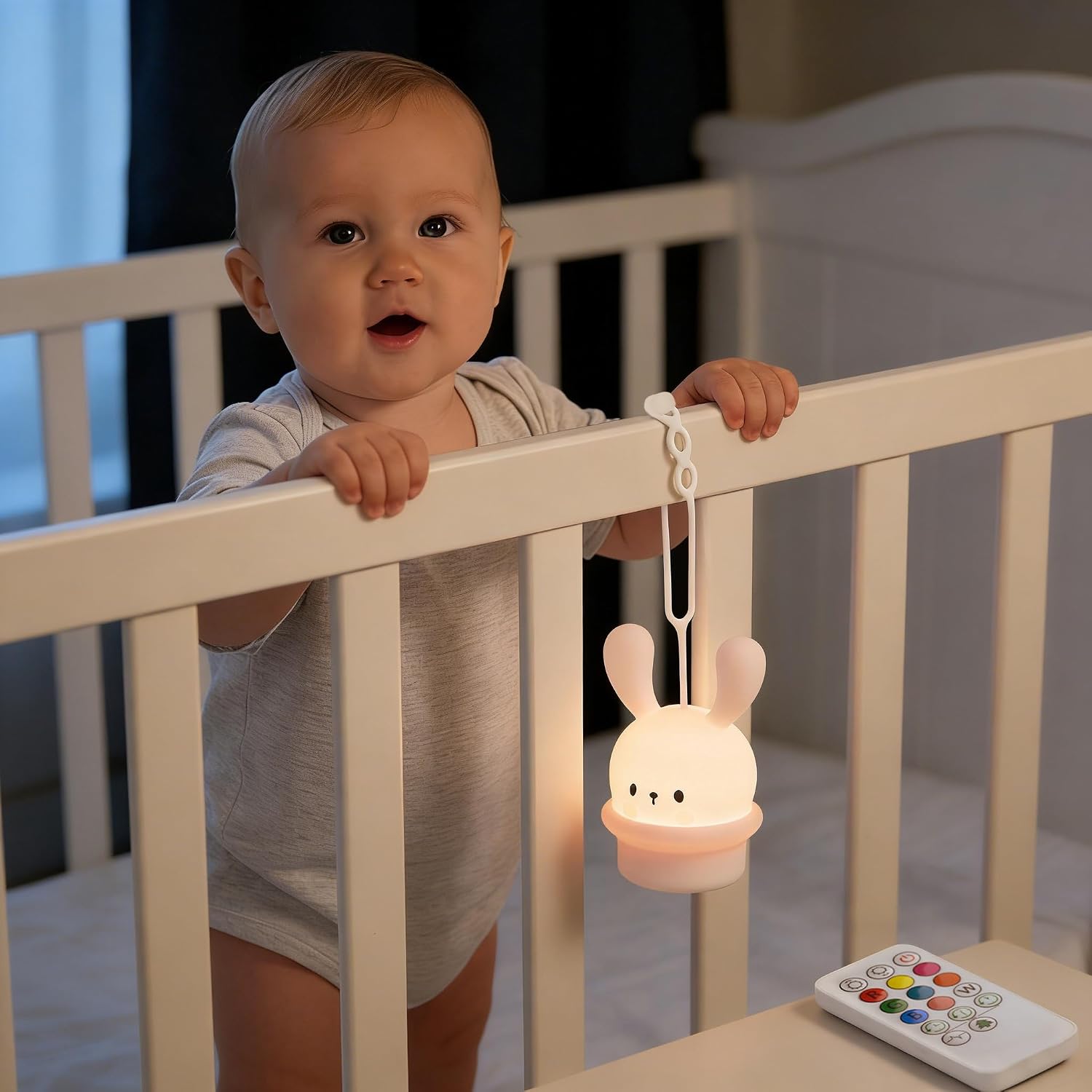 Baby Night Light for Car Seat- Dimming Function 9 Colors Changing Eye Caring Portable Rechargeable & Timing Bedside Lamp Light Up Toddler Bed Room Travel Essentials Squishy Silicone Infant BPA Free