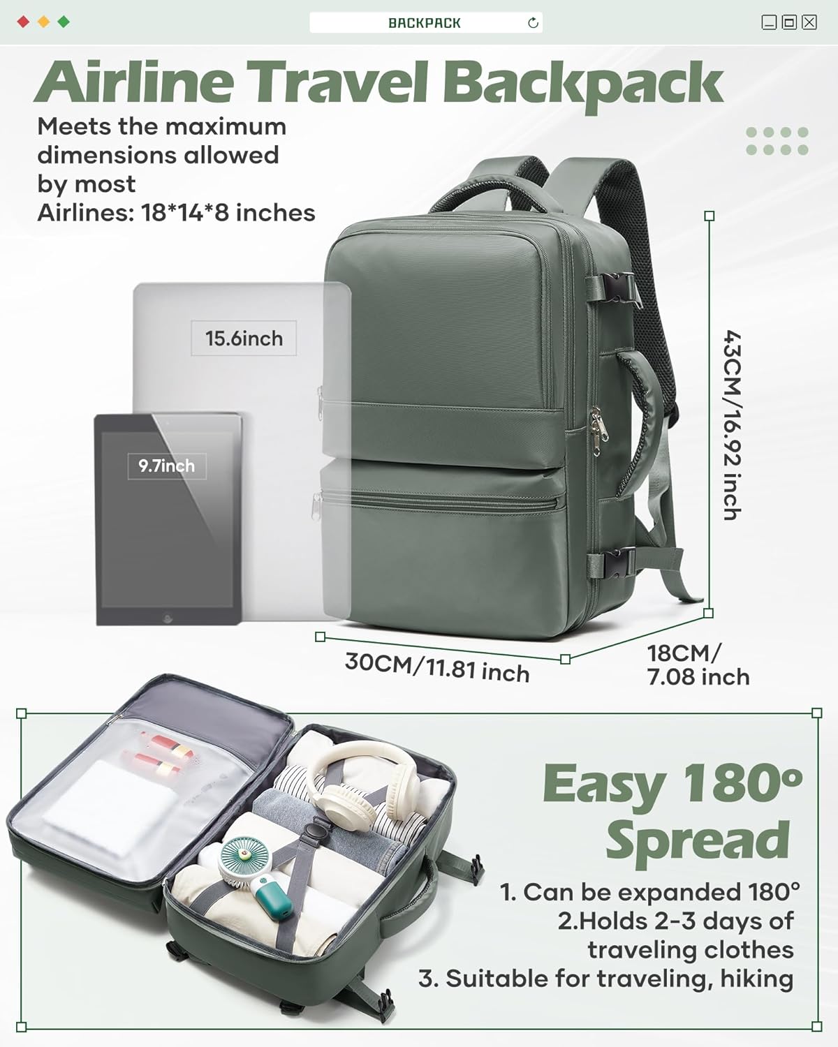 Travel Backpack For Women,Carry On Backpack Airline Approved,Laptop Work Backpacks For Men,Personal Item Travel Bag - Image 3