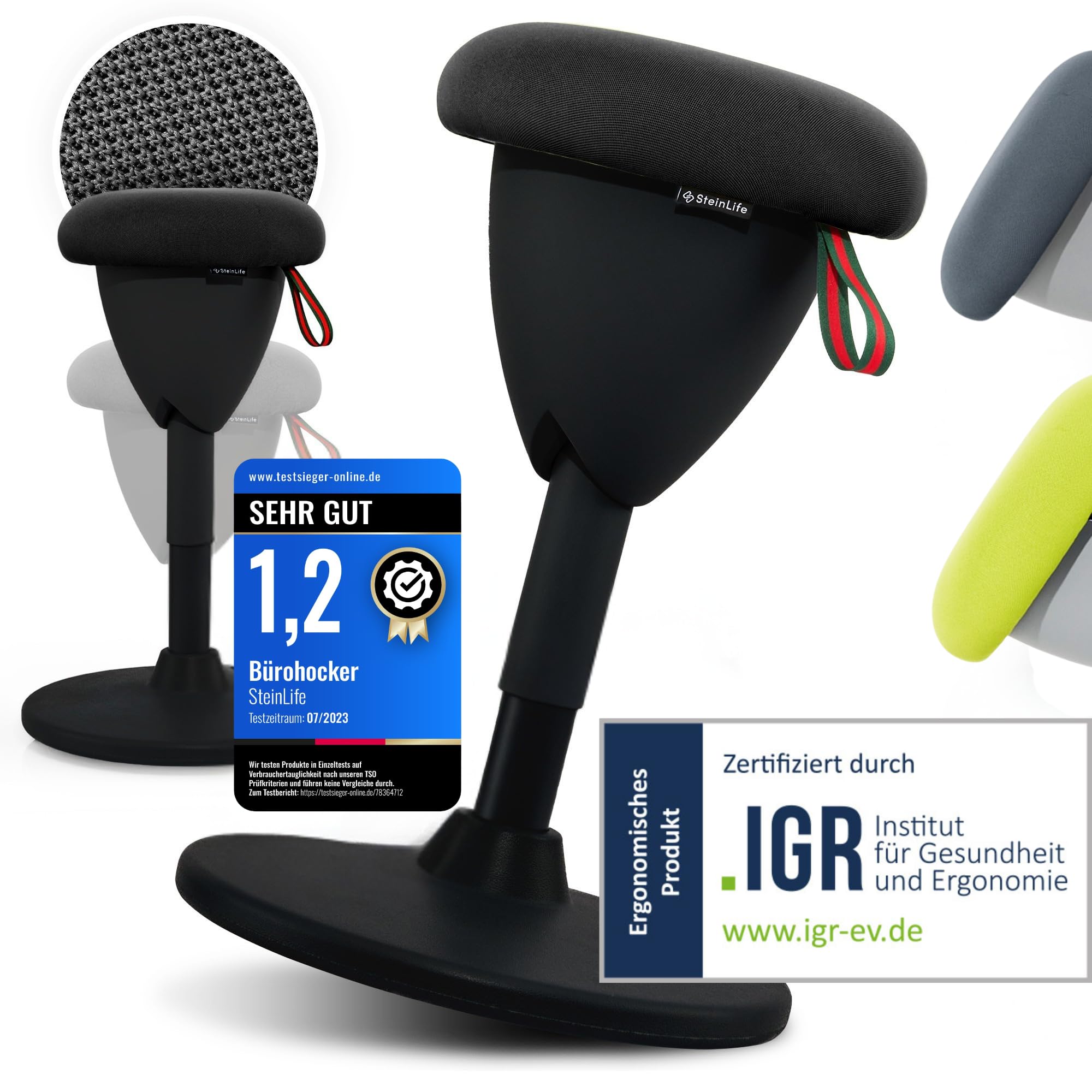 Bürohocker Ergonomisch TESTSIEGER Sitzhocker Höhenverstellbar 48-68cm Schwingeffekt Wackelhocker Stehhocker Arbeitshocker rutschfest Rund