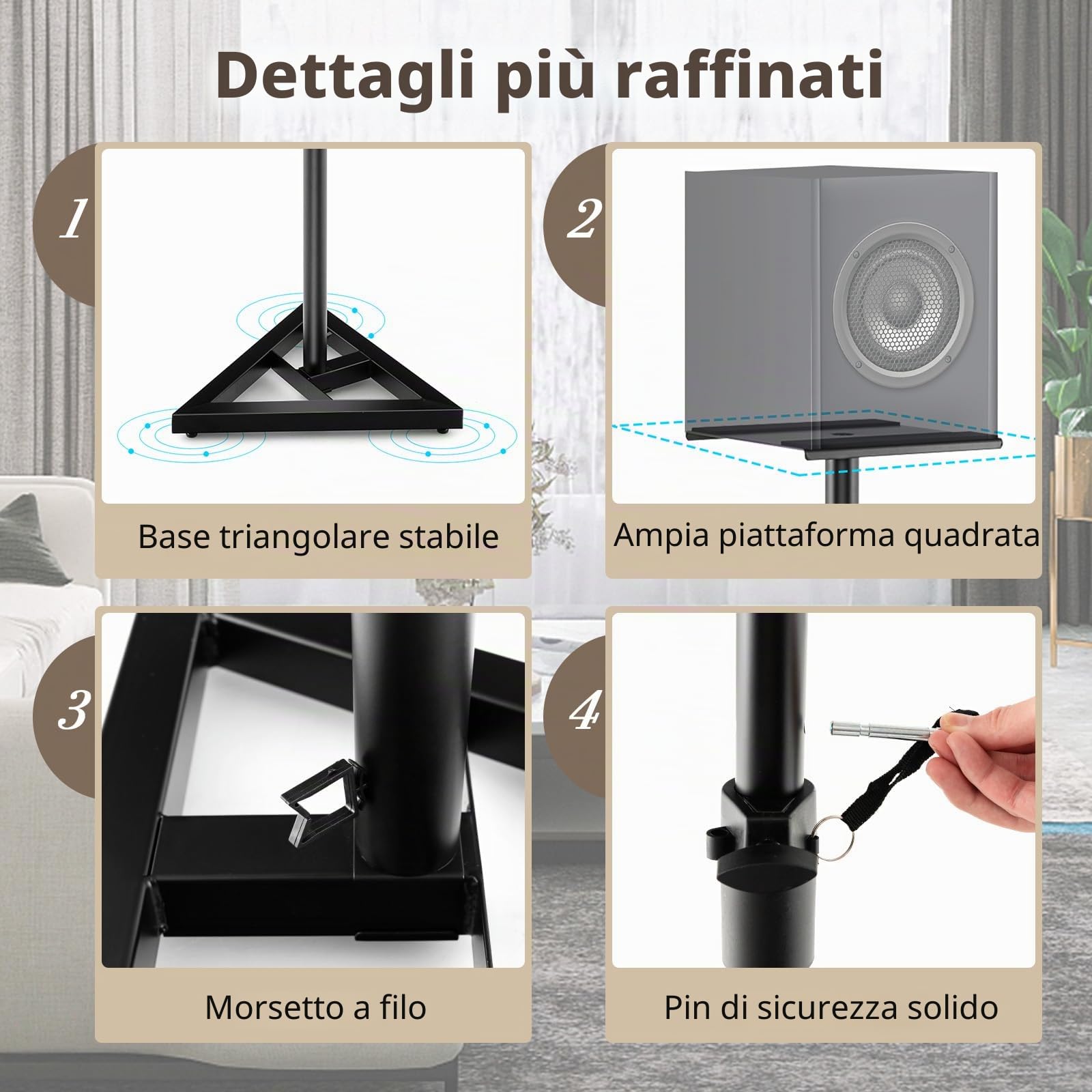 KOMFOTTEU Set di 2 Supporti per Altoparlanti da Pavimento, Regolabile in Altezza da 97 a 157 cm, Stabile con Struttura a 3 Zampe, Vassoio in Metallo fino a 50 kg, Stativi per Casse Audio, Nero
