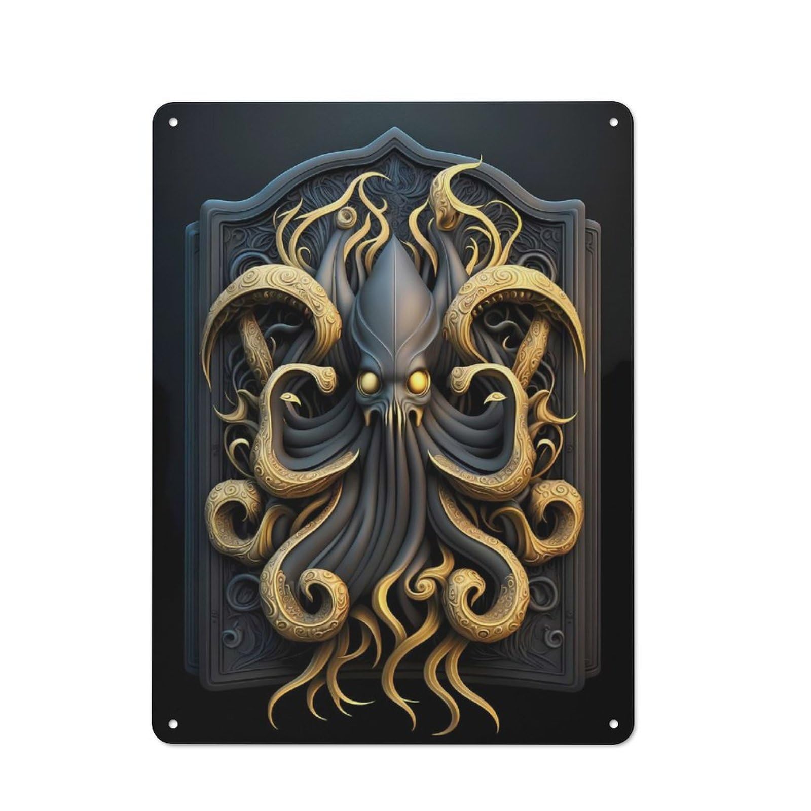 Junmoney Style-17 Garage Style Majestic Kraken Art Deco Retro Metal Sign 40X30cm, Workshop Wall Decor For Tool Room, Garage, Studio Or Home Bar