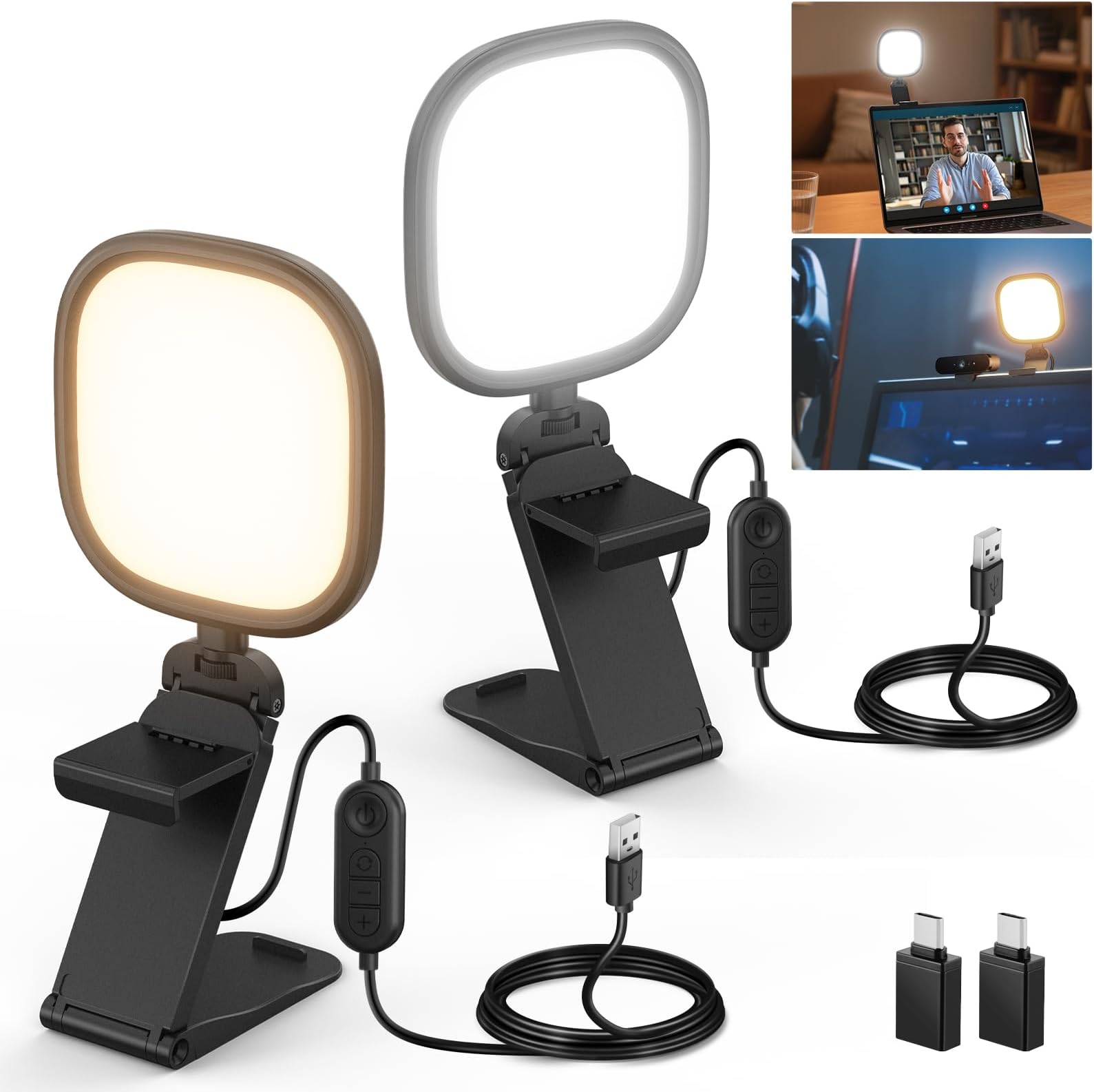 BASICS 2Pcs 5" 10W LED Streaming Light, Bi Color Edge Lit Full Screen USB Desk Lamp Lighting CRI95 w Multifunction Stand for Monitor Laptop Computer Webcam Video Conference Zoom Recording, NL10