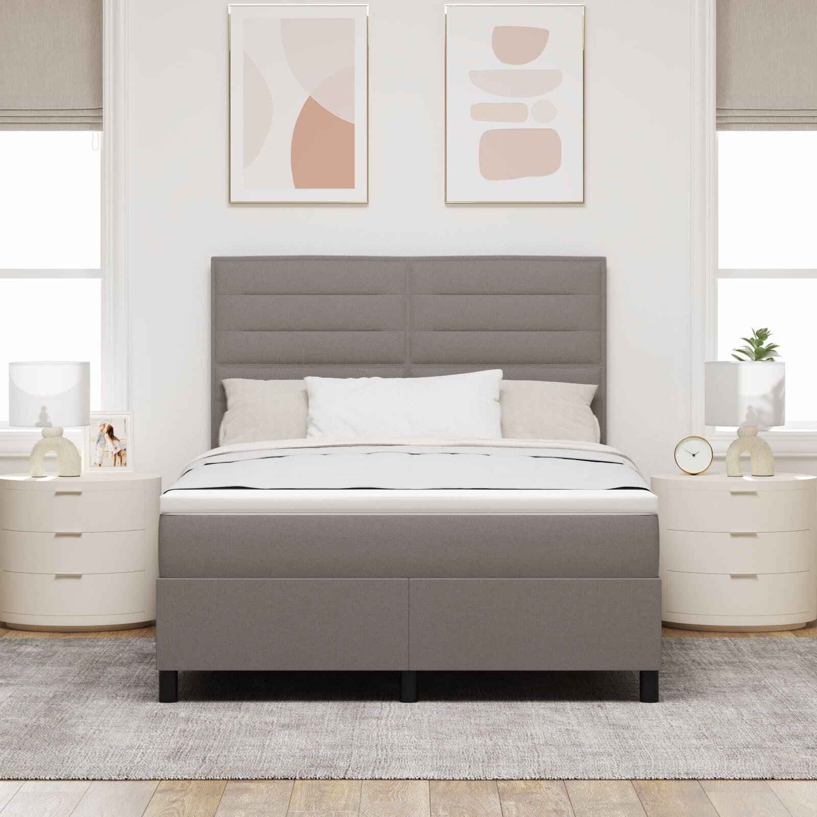 Łóżko kontynentalne z materacem z szarobrązowym łóżkiem wielofunkcyjnym rama łóżka nadaje się do hoteli i studiów 140 x 200 cm, tkanina