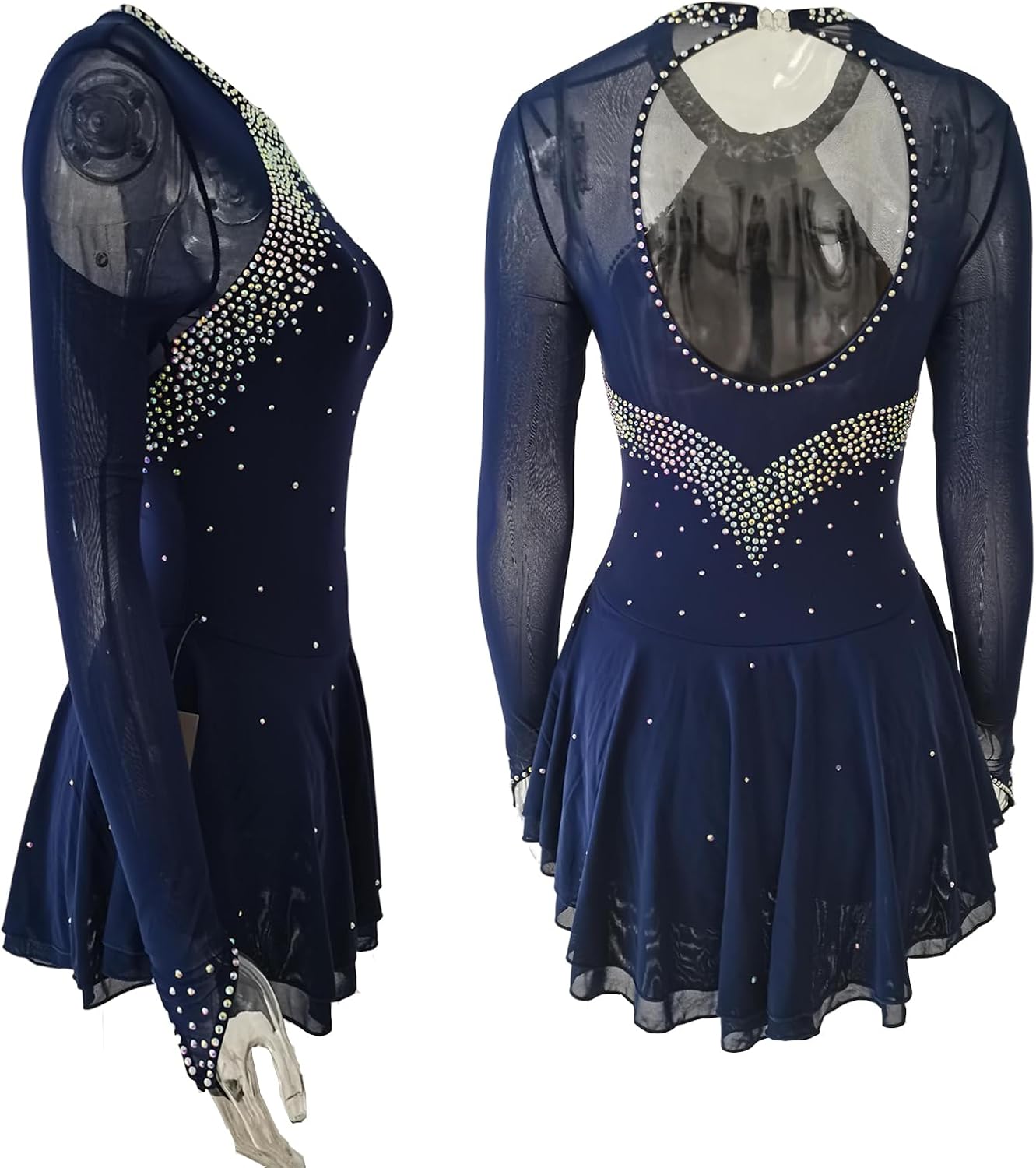 LIUHUO Ice Figure Skating Dress Girls' Long Sleeves Competition Perform Womens Elegant Handmade Crystal