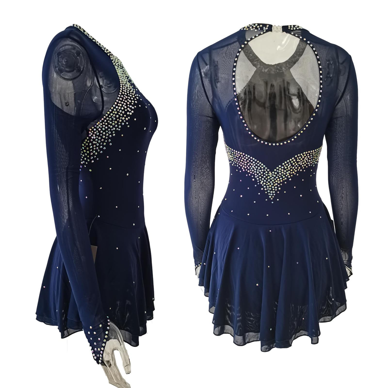Costume da pattinaggio da donna con gonna da pattinaggio blu scuro per ragazze Costume da pattinaggio artistico semplice e generoso, Blu
