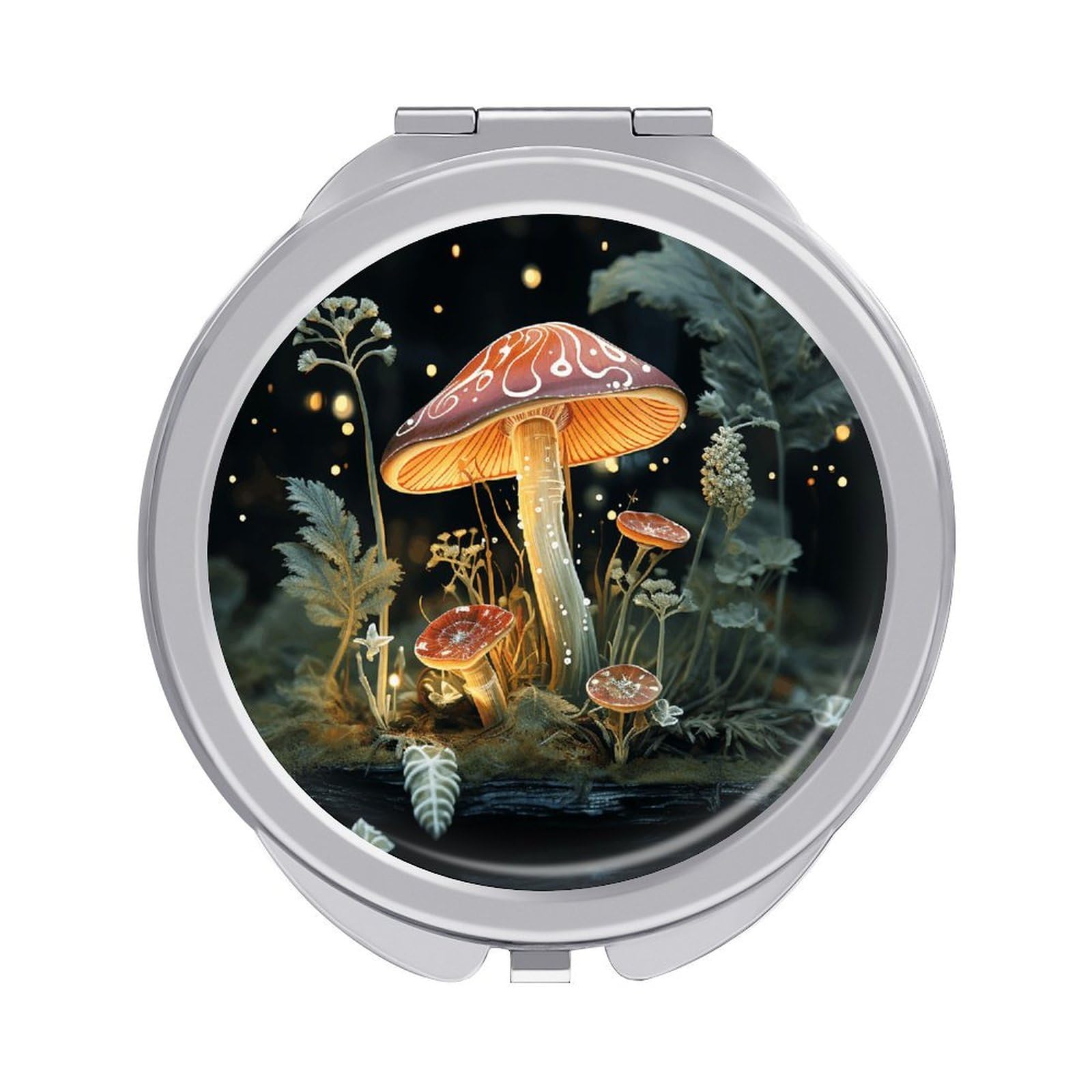 VstaDank Butterfly Mushroom Travel Makeup Mirror Cute Compact Mirror for Women 1X/2X Magnifying Metal Pocket Makeup Mirrors Folding Round Makeup Mirrors for Handbag Wallet & Gift