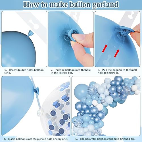 Miniatura 3 de Kit de guirnalda de arco de globos azules, 155 globos de confeti azul pastel, globos metálicos de confeti de macarrón para bebé, cumpleaños, boda,