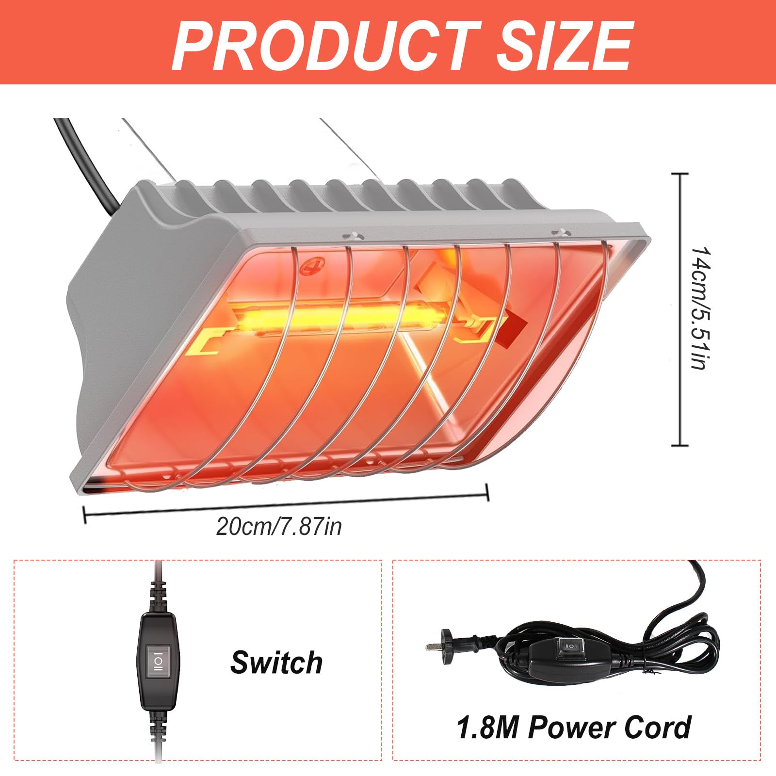 Lampe chauffante pour poussins, 250 W, avec interrupteur économique et câble d'alimentation de 1,8 m, lampe infrarouge thermostatique automatique pour poules, canards, porcelets, chiots, bétail