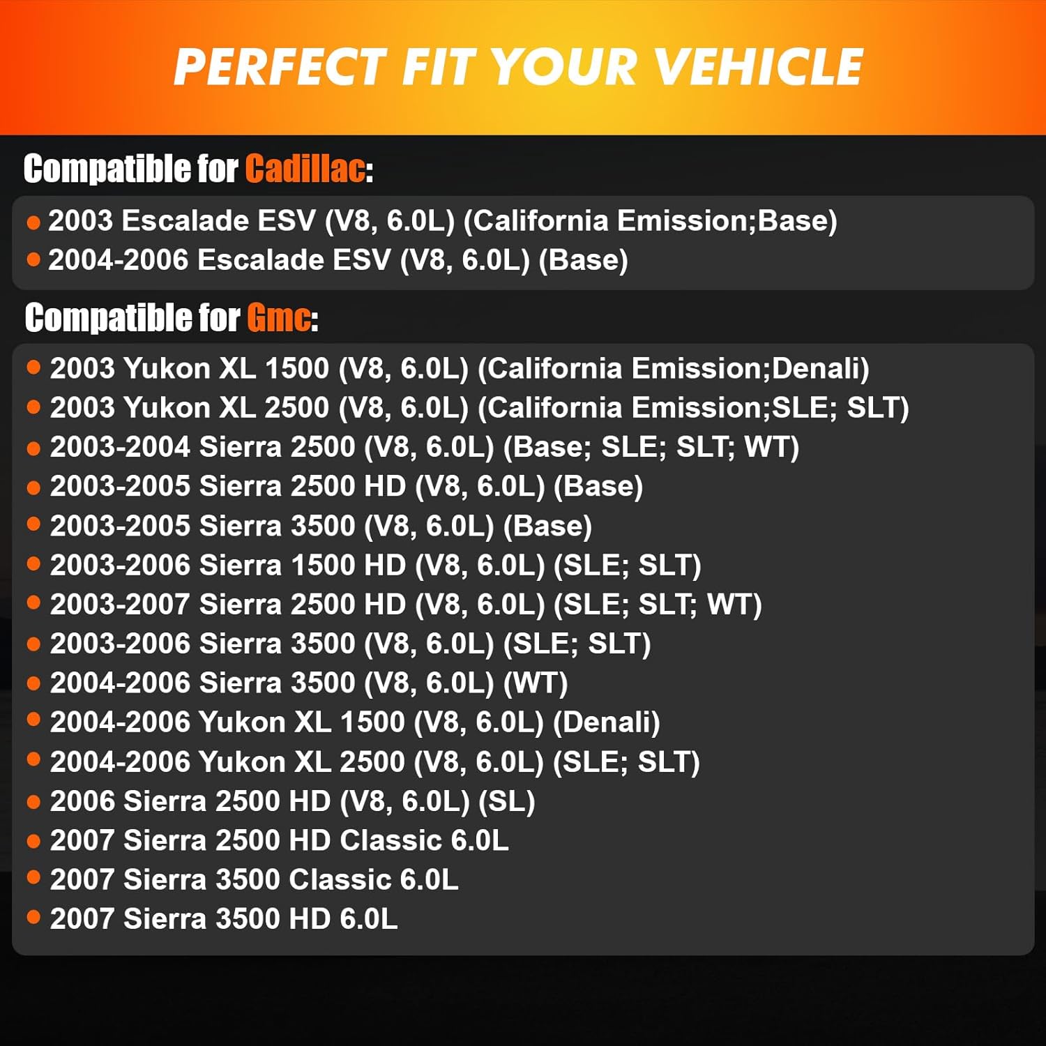 2003-2007 4Pcs Oxygen O2 Sensor Fit for Chevrolet Silverado 1500HD 2500HD 3500, GMC Sierra 1500HD 2500HD 3500, Cadillac Escalade ESV, Suburban Yukon XL 6.0L V8, Replace 234-4669 234-4407