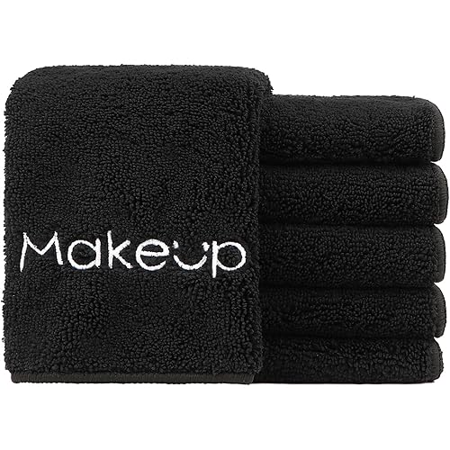 HOMEXCEL Makeup Remover Wash Cloth 6 Pack, Soft Quick Dry Facial Cleansing Makeup Towels, Fingertip Face Towel Washcloths for Hand and Make up, 13 x 13 Inch, Black