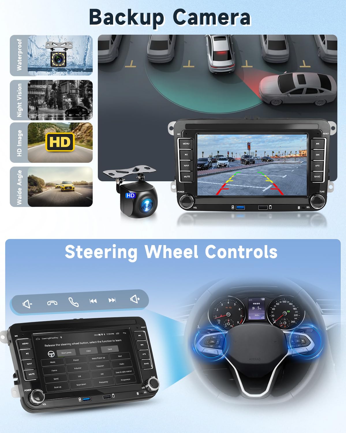 2G+64G Android Autoradio für VW Golf 5 6 Passat Polo Tiguan Touran Caddy Skoda Seat 7 Zoll Wireless Carplay Autoradio 2 Din mit Android Auto Touchscreen GPS Navi WiFi Bluetooth FM/RDS Rückfahrkamera
