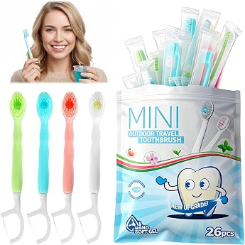 Pack of 26 Mini Toothbrushes To Go Disposable Toothbrushes with Toothpaste