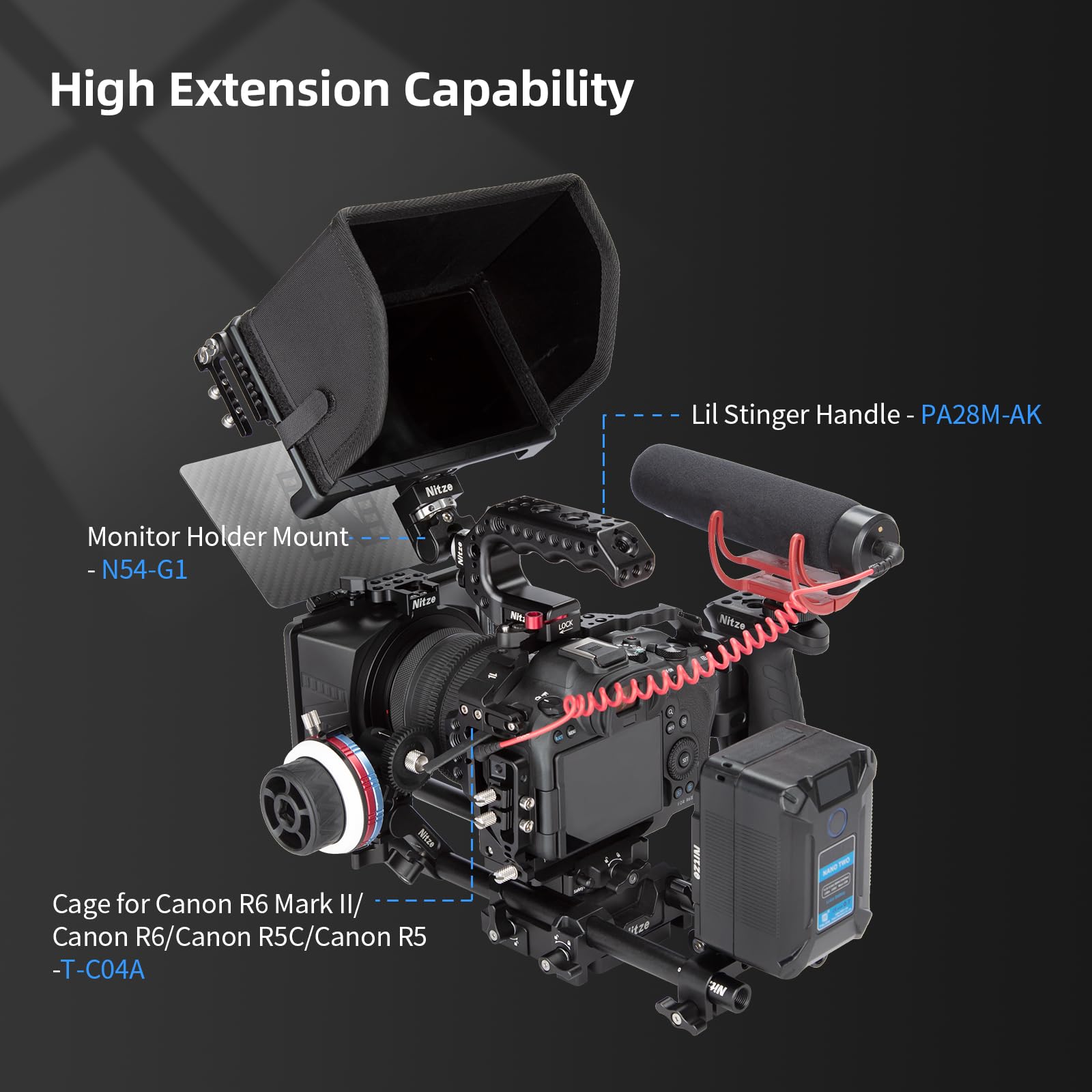 Nitze Cage pour Moniteur Feelworld LUT6 / LUT6S / LUT6E avec Pare-Soleil intégré NATO Rail - JTP2-LUT6S