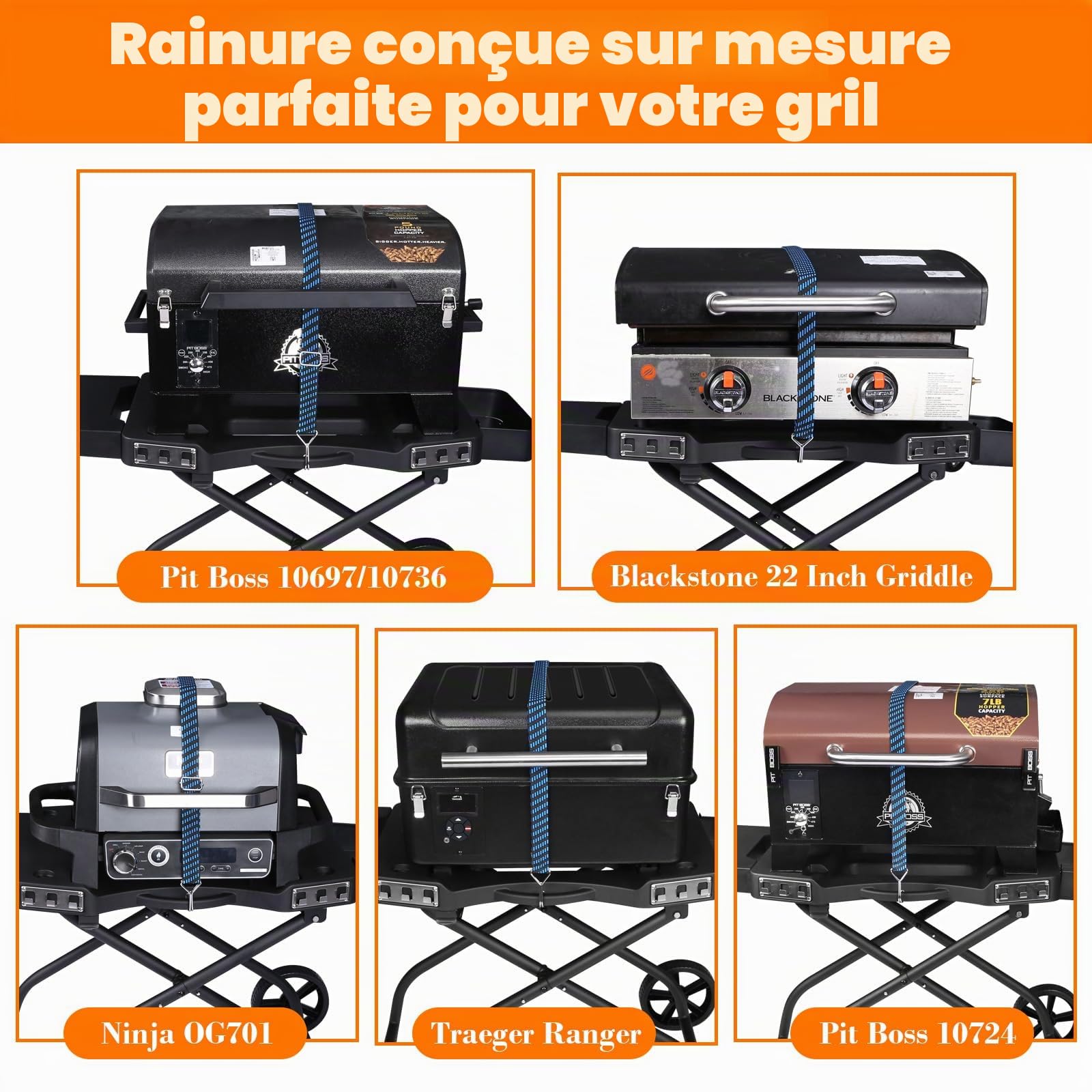 GFTIME Support pour gril pour Ninja Woodfire, chariot de gril pliable pour Ninja OG701, Traeger Ranger, pour Pit Boss, Blackstone Griddle