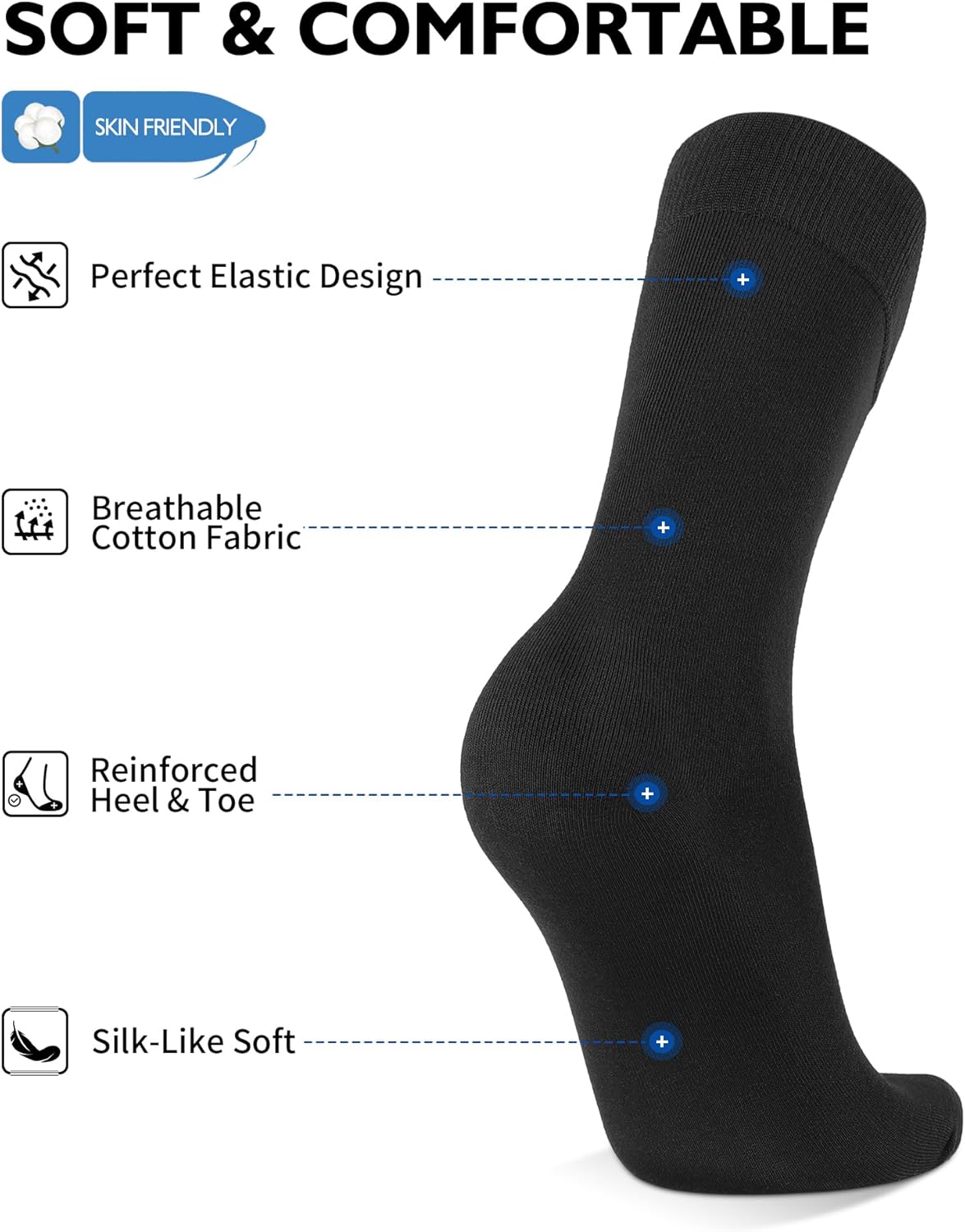 CLOSEMATE Mens Dress Crew Socks Combed Cotton Soft Breathable Durable Classic Solid & Patterned 6 Pairs - Image 4