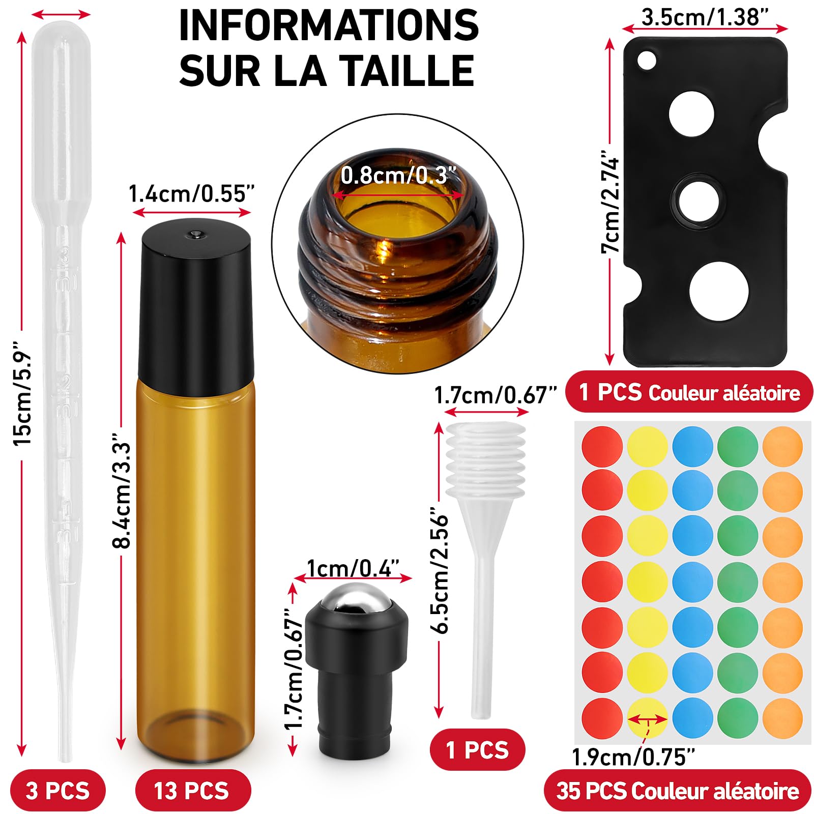 13 Pièces Flacon Roll On Vide, 10ml Roll On Huile Essentielle Vide Bouteil, Verre Couleur Thé Flacon Roll On avec Bille en Acier Inoxydable, Flacons à Bille Rechargeables pour Cosmétiques, Parfums