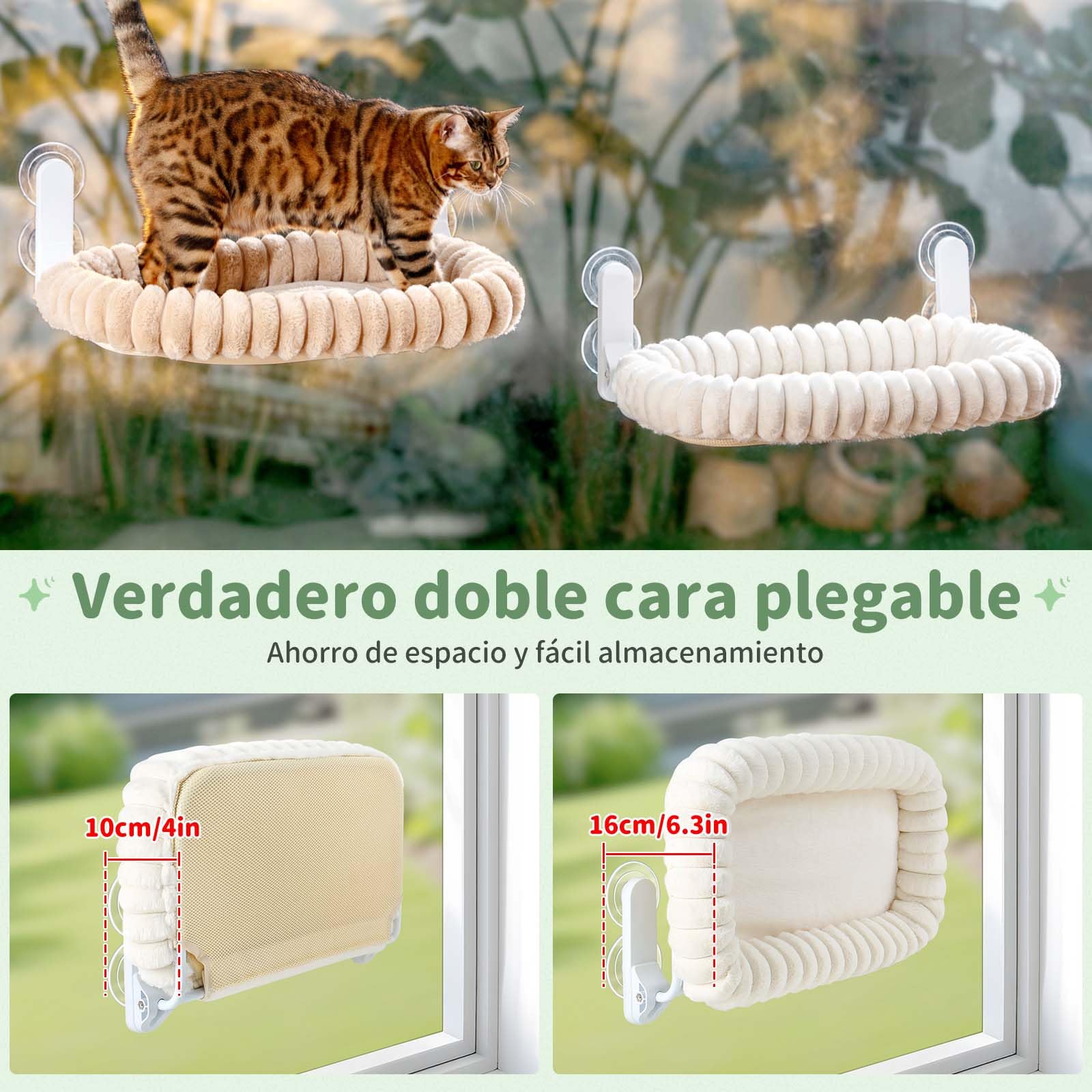 GUUSII HOME Hamaca Gato Ventana Plegable Soporte Cama con Ventosa Gatos Grande Colgante Soporte Camita para Gatitos Interior Lavable en La Lavadora Cat Window Perch Bed 54 * 30cm (Camello Claro, M)