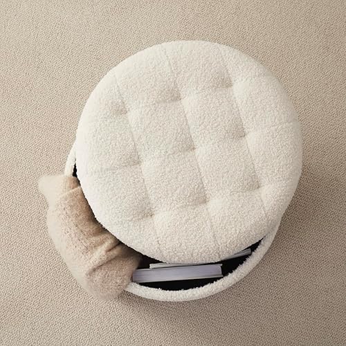 Miniatura 5 de Ornavo Home Donovan - Otomana redonda de almacenamiento con tapa extraíble para sala de estar y dormitorio, terciopelo negro