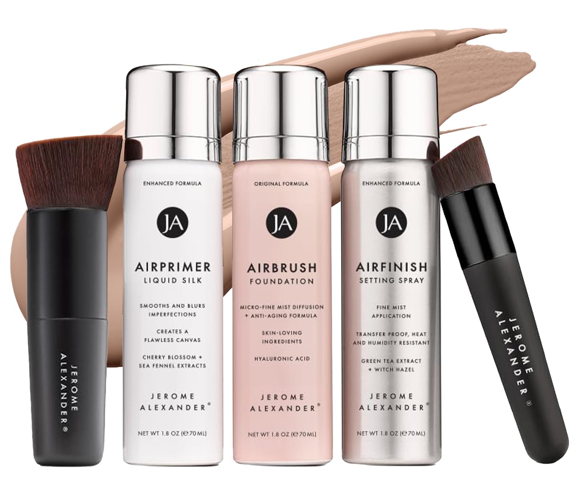 MagicMinerals AirBrush Foundation Set by Jerome Alexander - Complete 5pc Spray Makeup Set with Foundation, Primer, and Setting/Finishing Spray - for Smooth, Radiant Skin (Medium)