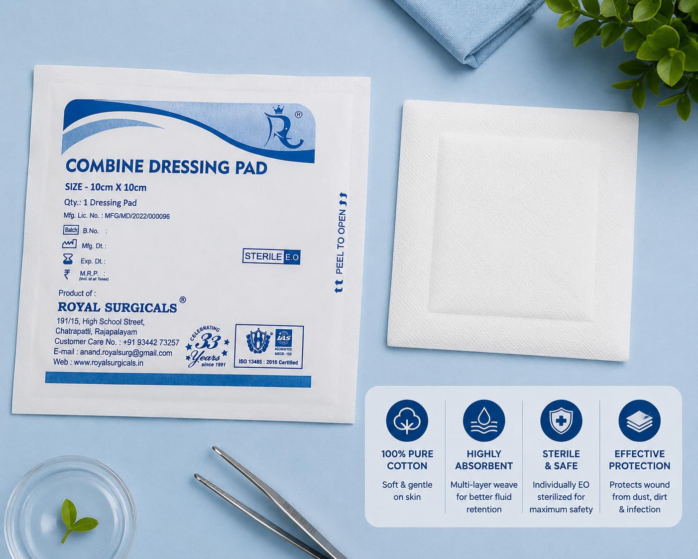 10cm x 10cm Sterile Dressing Pads (50 Pack) - Non-Adherent, High Absorbency, Wound Protection for Home, Clinic & Hospital — Amazon image 2