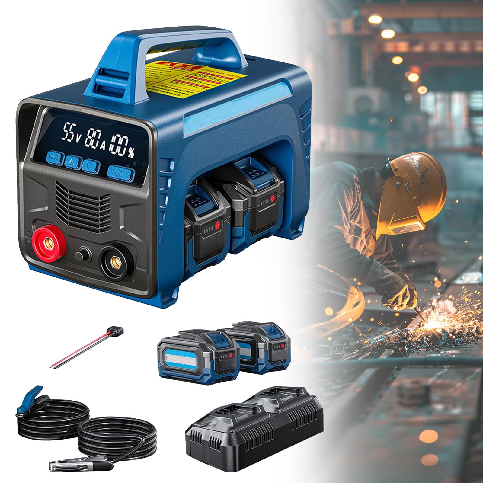 Saldatrice Ad Arco Portatile, Saldatrice Ad Arco,per Riparazioni Auto, Saldatura di Metalli,Arco Stabile,Saldature Pulite, Supporta Il Collegamento di Una Batteria Esterna Four-Battery