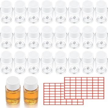 52 Pcs Pill Bottles, 20ml Empty Plastic Reusable Bottles with Lids, Medicine Tablet Capsule Storage Holder Dispenser Bottles, Clear Portable Travel Bottles Containers for Liquids Shampoo Lotion