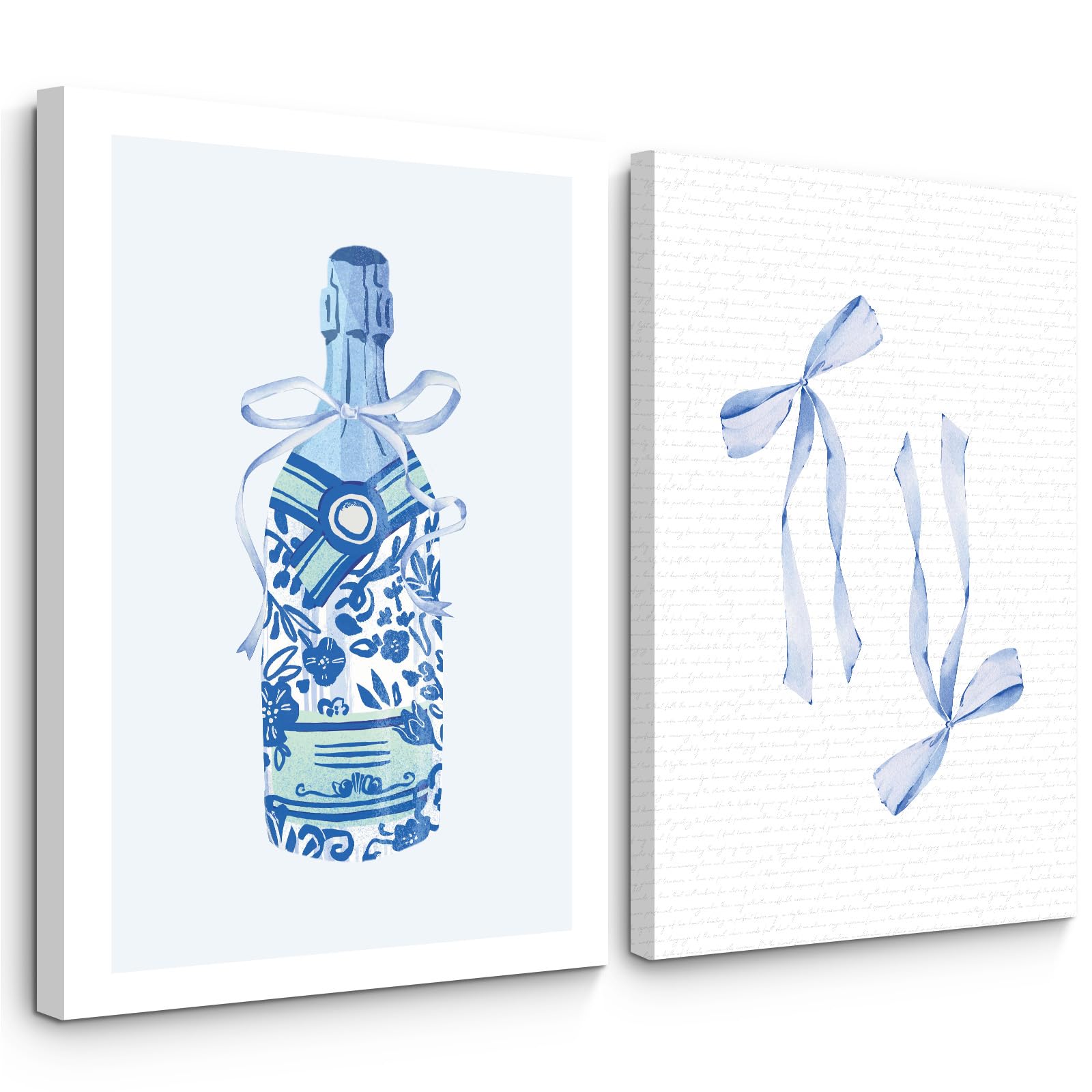 Blue Bow Wall Art Decor Coquette Posters Aesthetic Canvas Wall Art Decor Girly Preppy Room Poster Pictures Trendy Bow Prints for Bedroom Apartment 12x16 Inch Set of 2 Framed