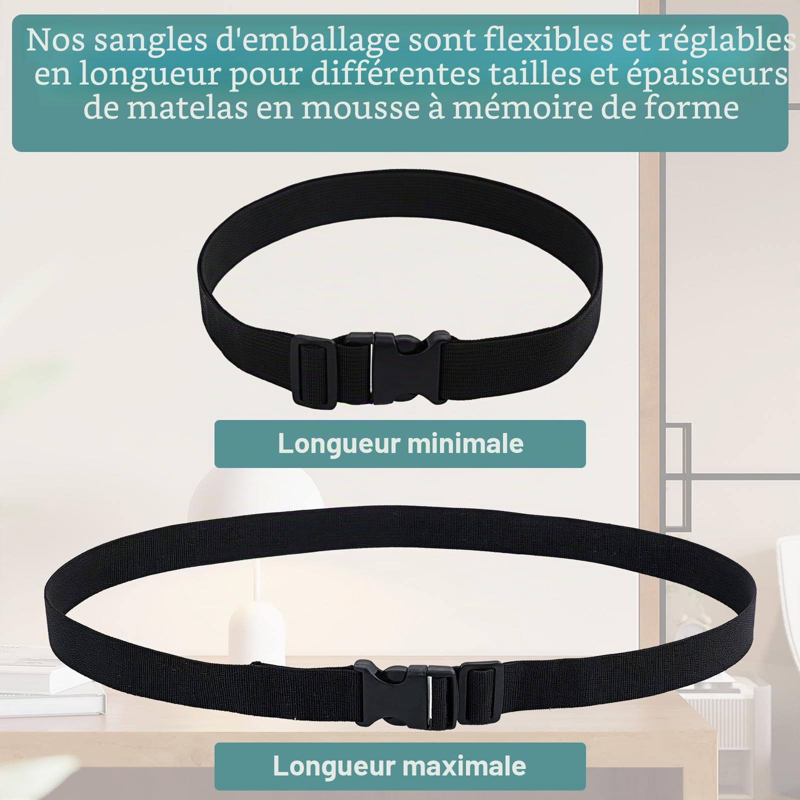 Bremorou - Attaches pour surmatelas 2 pièces - Couvre-matelas en mousse ajustables - Sangle de rangement pour déménagement avec boucles verrouillables robustes - Pour surmatelas en gel - Rangement de