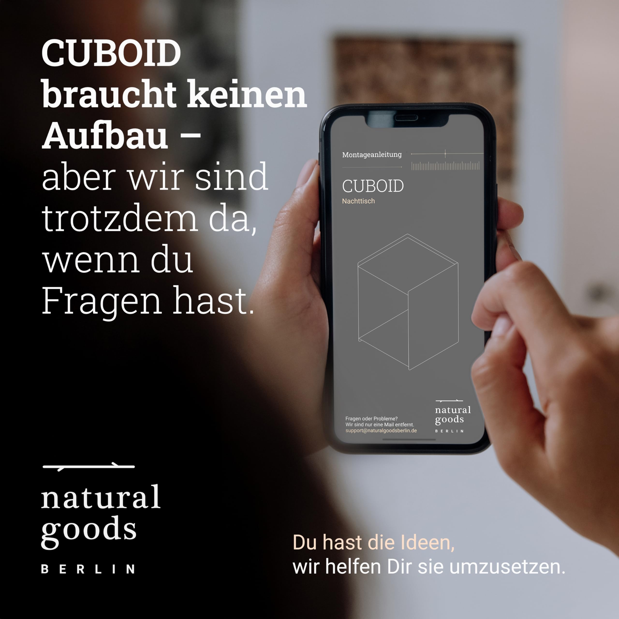 Natural Goods Berlin 1x Nachttisch Cuboid - Kleiner Nachttisch Schwarz, Beistelltisch Metall, Nachtkästchen 33 x 33 x 45 cm, Nachtschrank Schwarz, Nachtkommode, Nachtkasten, Bedside Table, Nightstand