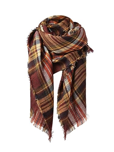 American Trends Womens Fall Winter Scarf Plaid Tassel Soft Warm